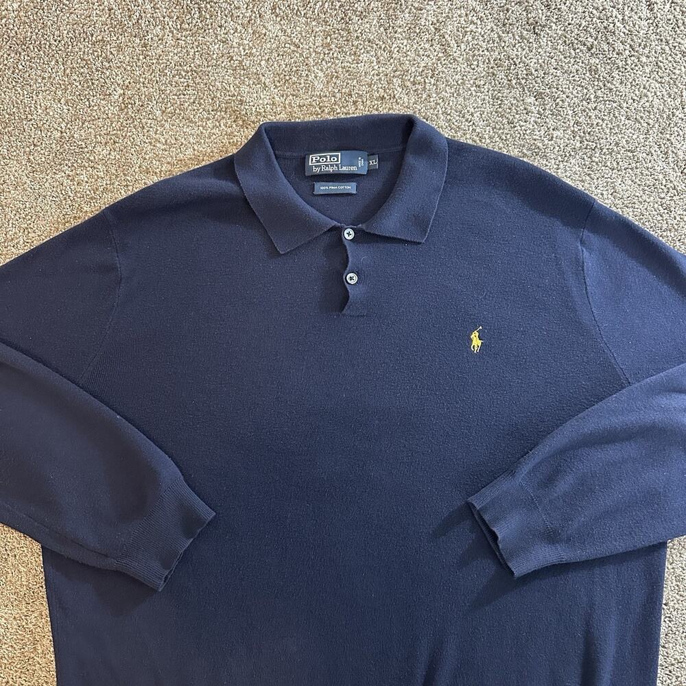 Polo Ralph Lauren Long Sleeve Polo Shirt XL Blue Pima Cotton Yellow Pony Logo